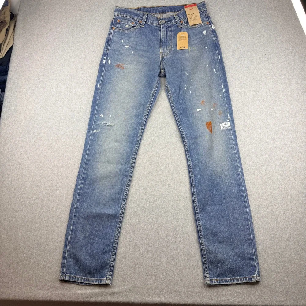 NWT Levis 511 Slim Fit Jeans Mens 30x32 Paint Splatter Distressed 04511-5534